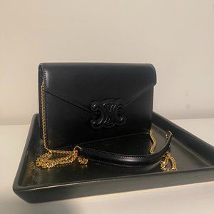 Celine Triomphe Wallet on Chain in Shiny Calfskin